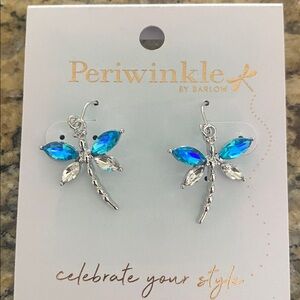 Iridescent Blue & clear Dragonfly Dangle Earrings by Periwinkle by Barlow NWT